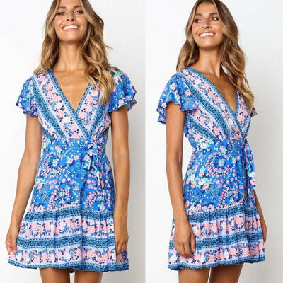 

Sexy Women Floral Mini Short Dress Evening Party Beach Dresses Summer Sundress