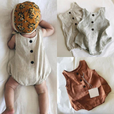 

Newborn Baby Girl Boy Sleeveless Clothes Cotton&linen Romper Bodysuit Outfits