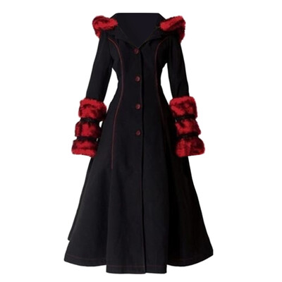 

Toponeto Women Autumnwinter woolen collar hooded&lace-up Long Sleeve Blouse Coat
