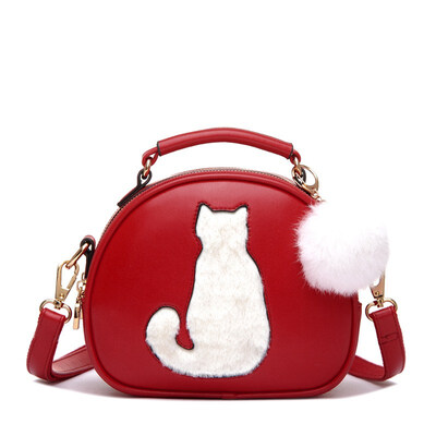 

2017 Fashion Women Handbag PU Leather Bag Full Moon Candy Color Cute Cat With Fur Ball Women Shoulder Bags Crossbody Bag B014