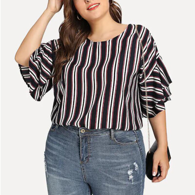 

Starmoon Women Casual O-Neck Striped Printed Plus Size Tops Loose T-Shirt Blouse