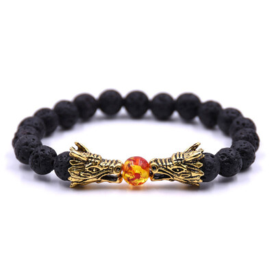 

New Fashion Black Volcanic Lava Rock Turquoise Tiger-Eye Stone Women Mens Beads Bracelet with Dragon Heads