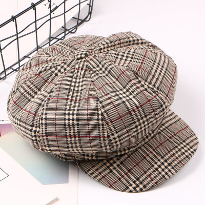 

Spring leisure lattice octagonal hat British 100 retro berets duck tongue Korean version of newspaper boy painter hat trendy girl