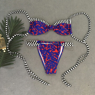 

Saidsome Women Sexy Bikinis Set Tankini Set Striped Leopard Brazilian Swimwear Two-piece