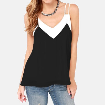 

Sexy Women Chiffon Cami Tank Top Strap Contrast V-Neck Sleeveless Vest Top Camisole BlackWhite