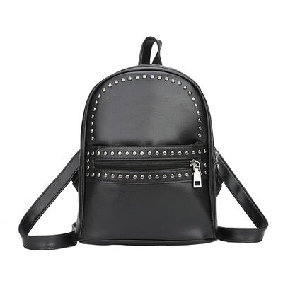 

Solid Color Rivets Handbag Women Backpack PU Leather School Travel Knapsack