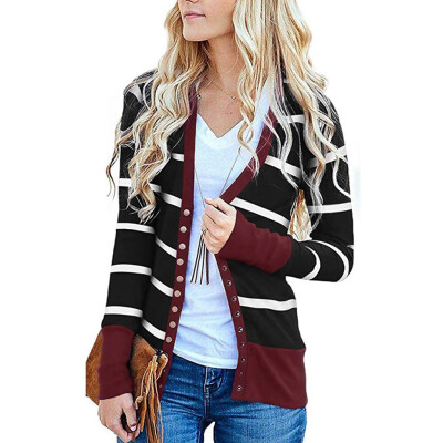 

Tailored Womens V Neck Button Down Stripe Long Sleeve Soft Striped Cardigan Tops