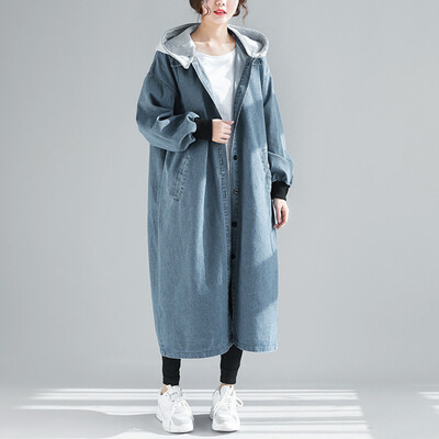 

Tailored Womens Winter Fashion Long-sleeved Pure-Coloured Hat Jeans Coat