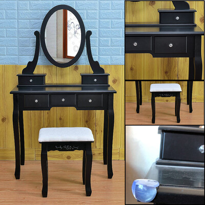 

360° Rotation Single Mirror 5 Drawers Dressing Table Black