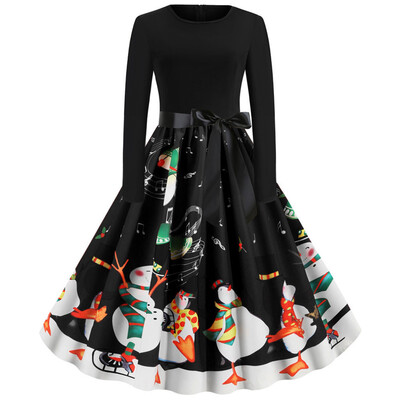 

Tailored Women Vintage Long Sleeve Christmas 1950s Housewife Evening Party Prom Dress