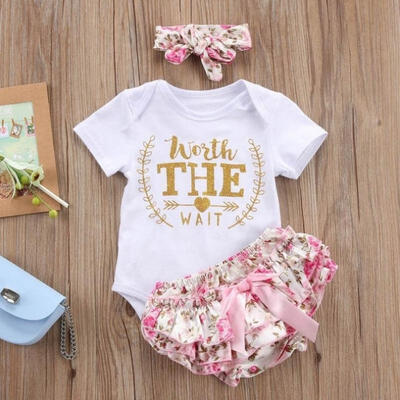 

Newborn Baby Girls Clothes Playsuit Romper Pants Headband Bodysuit Outfit Set