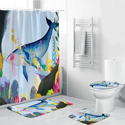 

Toponeto 4PCS Non Slip Toilet Polyester Cover Mat Set Bathroom Shower Curtain
