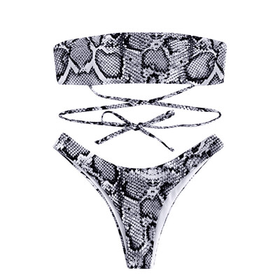 

Roseonmyhand Women Snake Skin Pattern Bandage Bikini Set Brazilian Swimwear Beachwear