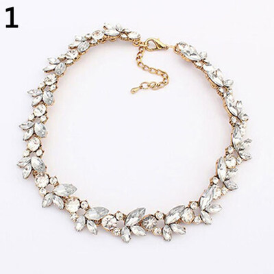 

Women Vintage Charm Crystal Flower Pendant Statement Bib Choker Necklace