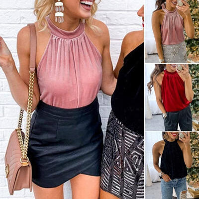 

Sexy Women Halter Vest Velvet Sleeveless Casual Loose T-Shirts Top Blouse Shirt