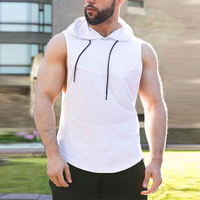 

Mens Mesh Matching Hooded Sports Breathable Sleeveless Pullover T-shirt Tops