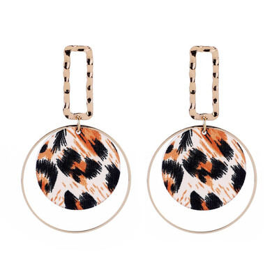 

Fashion Women Circle Leopard Pattern Faux Leather Dangle Stud Earrings Gift