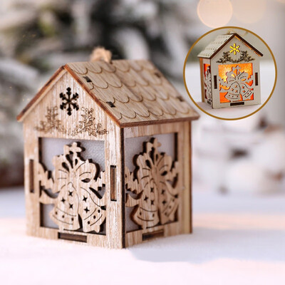 

Christmas LED Cute Luminous Small Wooden House Decoration For Home Hanging Decoration