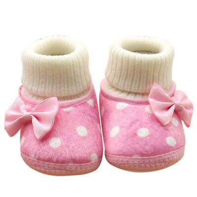 

Autumn Newborn Baby Girl Bow Knot Fleece Snow Boots Booties White Princess Shoes