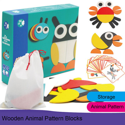 

Gotoamei Wooden Animal Pattern Blocks Puzzle Box Toys Challenge IQ Kids Creative Toys