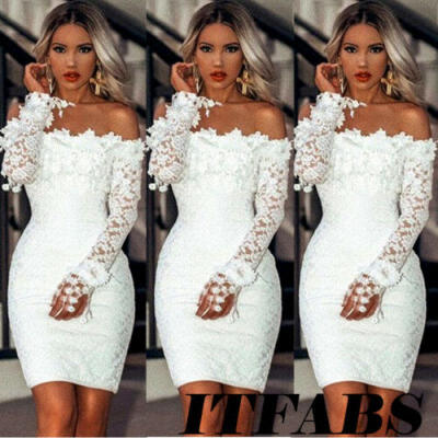 

Womens Off Shoulder Long Sleeve Bodycon Bridesmaid Party Evening Cocktail Dress