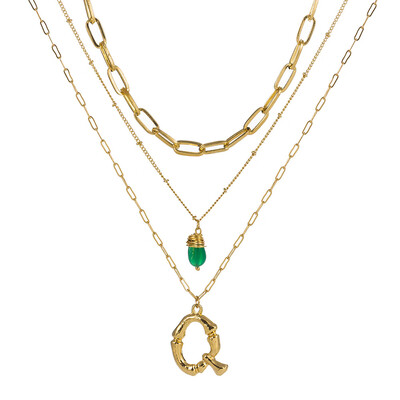 

Tiny Green Stone Gold Color Initial Necklace Letter Necklace Statemant Necklaces Personalized Pendant For Women Girls Best Gift
