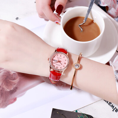 

New authentic minimalist watches waterproof Caseton calendar for girls Korean leather diamond luminous Shi Ying watches