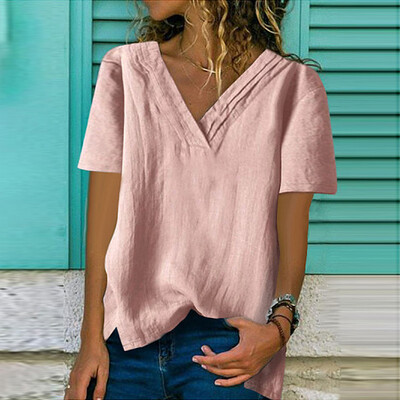 

Womens T Shirts Short Sleeve V-Neck Loose Casual Basic Tee Tops Summer T-Shirt