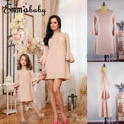 

Mother&Daughter Dress Trumpet Sleeve Matching Mom Girls Dress Family Skirt