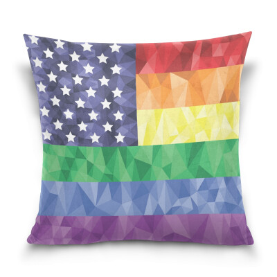 

ALAZA 16 X 16 inch Pillow Case Decorative Cushion Cover American Flag On The Rainbow Pattern Pillowcase