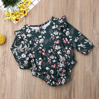 

Newborn Baby Girl Boys Bodysuits Clothes Fly-Sleeve Floral Print Long Sleeve Jumpsuit Bodysuit Outfits