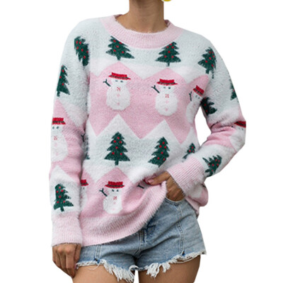 

goldstrings Womens Cute Christmas Tree Christmas Snowman Graphic Pullover Sweater Colorblock Crew Neck Long Sleeve Sweatshirt