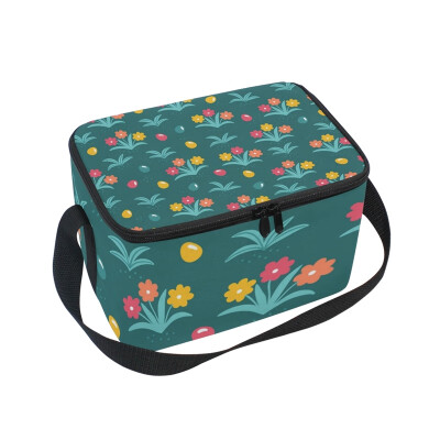 

ALAZA Insulated Lunch Box Easter Eggs And Flowers Lunch Bag for Men Women Portable Tote Bag Cooler Bag