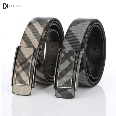 

Leather belt mens leather smooth buckle British oblique plaid leather casual business wild youth mens belt
