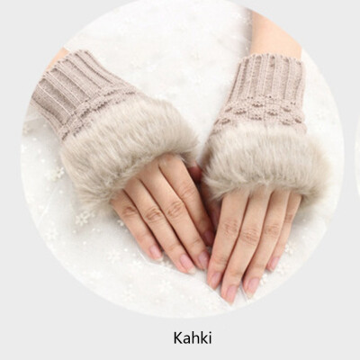 

New Fashion Women Winter Warmer Fingerless Gloves Knitted Faux Rabbit Fur Wrist Mitten