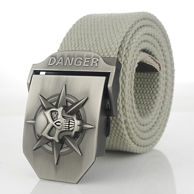 

Skull Alloy Automatic Buckle Mens Belt Personality Mens Belt for Teenager Boy Stripe Canvas Luxury Strap Male Belts 150 160cm