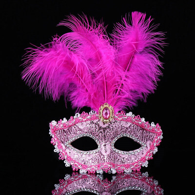 

FUNNYBUNNY Leather Feather Mask Prom Mask Party Christmas Halloween Masquerade Mask Adults Upper Half Face
