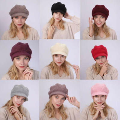 

Womens Girl Casual Warm Knit Hair Short Brim Fall Winter Snow Beret Hat Cap