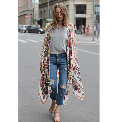 

New Women Chiffon Kimono Cardigan Floral Leopard Print Asymmetric Boho Loose Outerwear Beachwear Bikini Cover Up