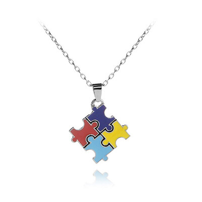 

Special Colorful Stitching Square Puzzle Pendant Necklace Women Jewelry