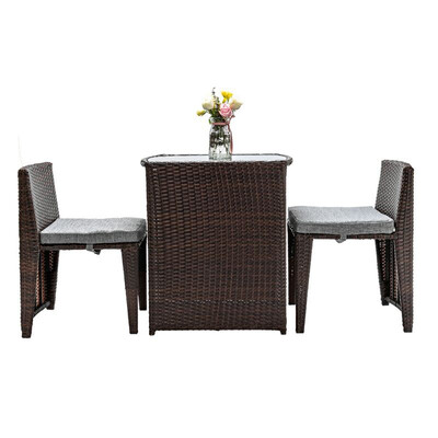 

3 PCS Cushioned Outdoor Wicker Patio Set Convention Bistro Set Garden Lawn Sofa Furniture Brown