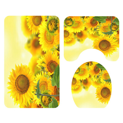 

Gobestart Sunflower Shower Curtain Floor Mat Four-piece Bathroom Mat Set