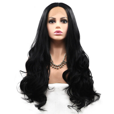 

Amazing Star Lace Frontal Wigs Long Wave Wigs Black Color Half Hand Tied Heat Resistant Middle Part Synthetic Hair