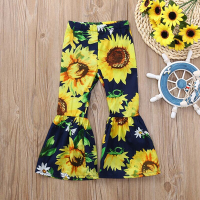 

Children Kid Girls Sunflower Print Bow Flare Long Pants Casual Trousers Clothes