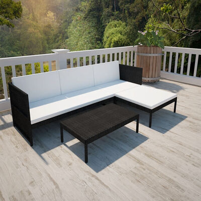 

3 Piece Garden Lounge Set with Cushions Poly Rattan Black