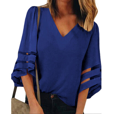 

Starmoon Women Summer Fashion V Neck Tops Three Quarter Sleeve Shirt Pullover Blouse