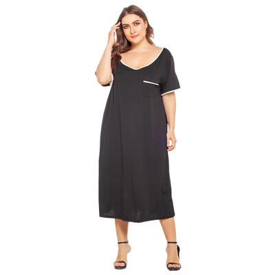 

Solid Color Loose Dress Women Short Sleeve Large Size Backless Dresses