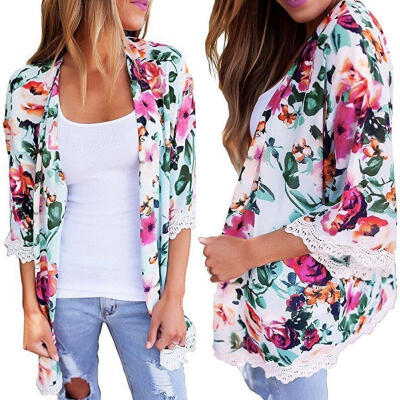 

New Fashion Women Floral Print Chiffon Loose Shawl Kimono Cardigan Top Cover up Shirt Blouse Beauty New