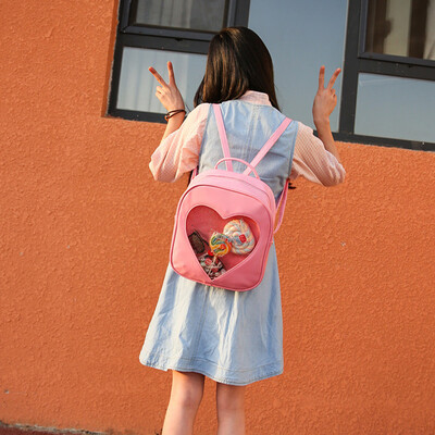 

Tailored Summer Candy Transparent Love Heart Shape Backpacks School Backpack Girls Bag BK