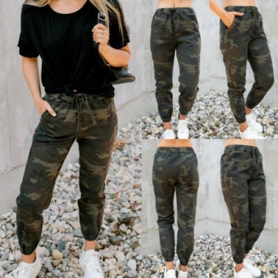 

Fashion Women Casual Long Pants Elastic Waist Camouflage Harem Pants Trousers